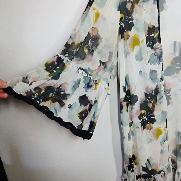 Torrid Textured Chiffon Midi Ruffle Kimono Womens Plus Size 2X Boho Bohemian - Picture 5 of 14